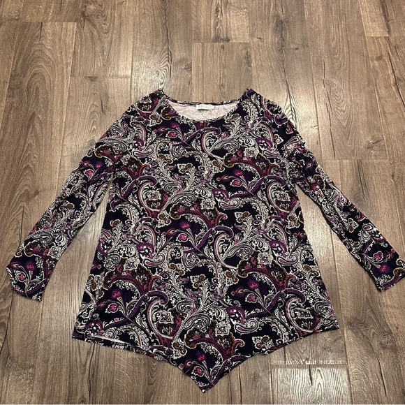 New NWT Women's Blouse Top Plus XXL Boho Paisley Dark Romantic Flowy Asymmetric - Picture 10 of 13